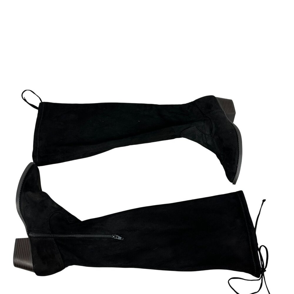 SO Womens Over-The-Knee Black Boots Size 9M Faux Suede Block Heel Side Zipper